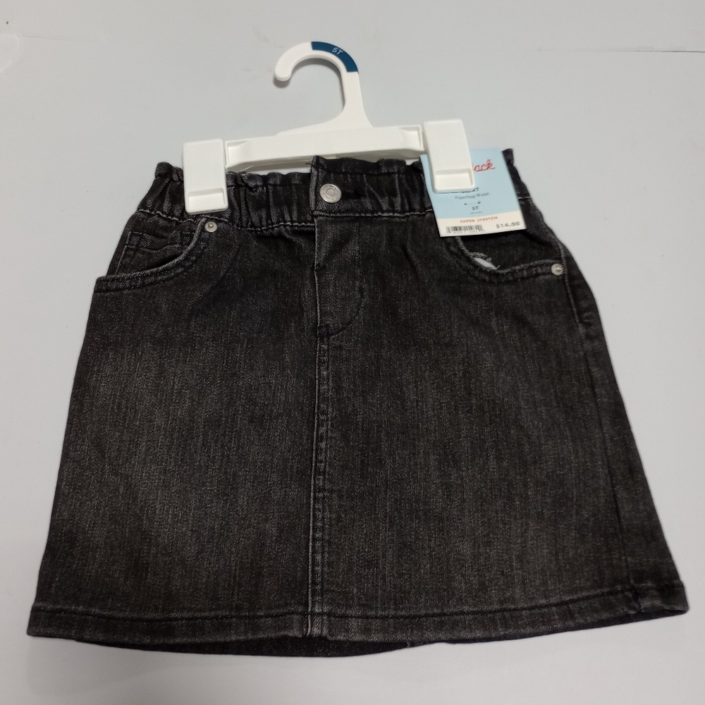 NWT Cat & Jack Toddler Girls' Denim Paperbag Skirt - Black Size 5T